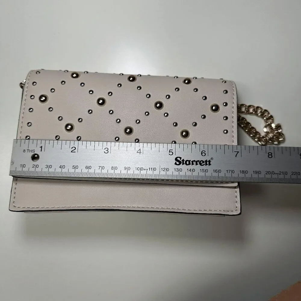 NINE WEST Studded Wallet Clutch Chain Strap‎ Beige Small Purse